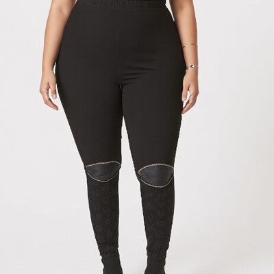 Leggings de talla grande con inserción de piel sintética (B108)