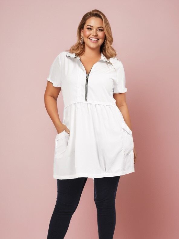 Robe - Tunique grande taille zippé blanc (A385)