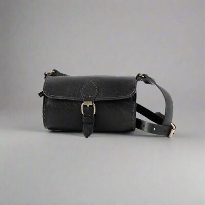 Borsa a tracolla in pelle nera Pixie Barrel