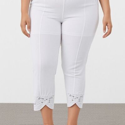 Pantalon blanc avec dentelle grande taille (B102)