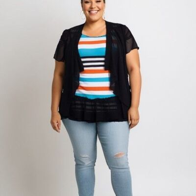 Plus size striped tunic + black vest set (A391)