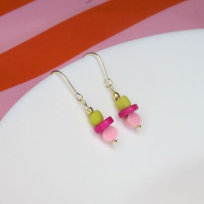 Color Treats Earrings - Lightweight summer earrings in pink, rose, and olive green