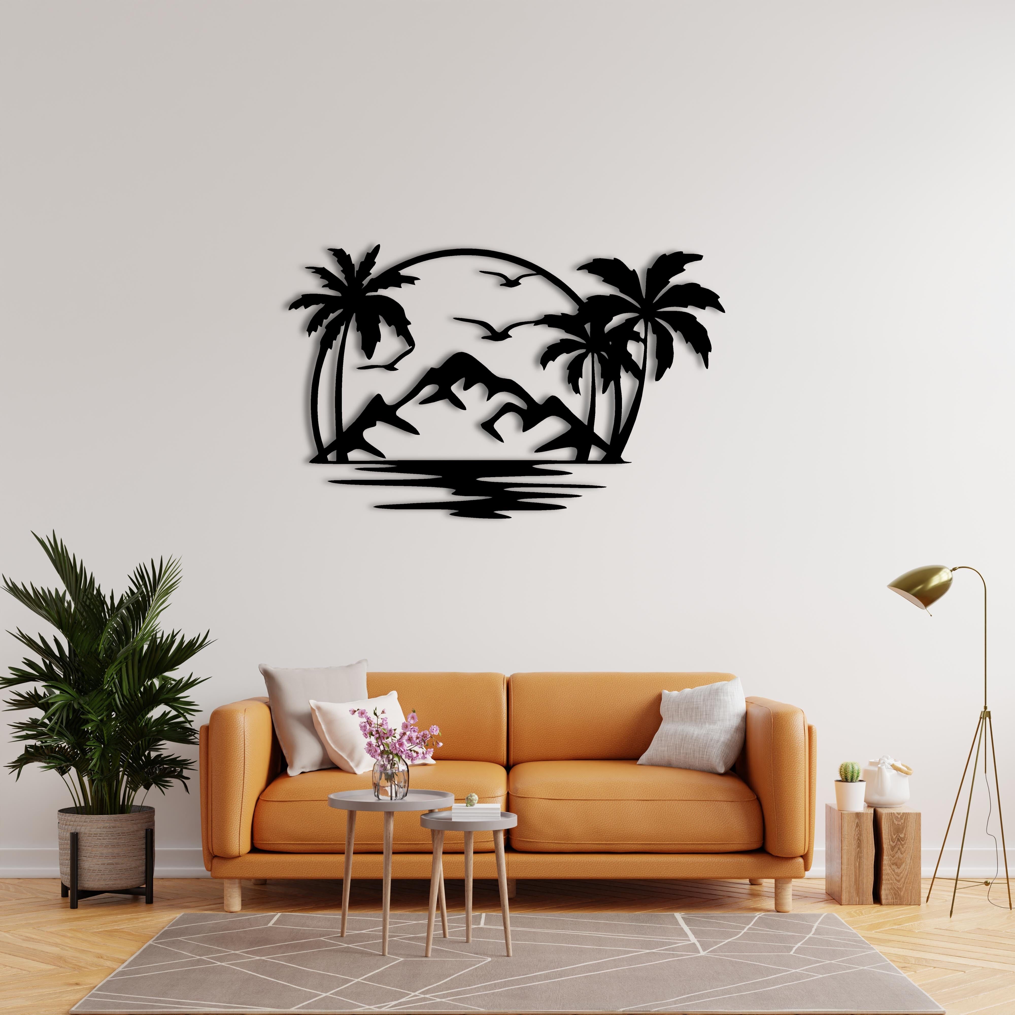 Tropische Landschaft Metall Wandkunst | Exotische Natur Wandskulptur