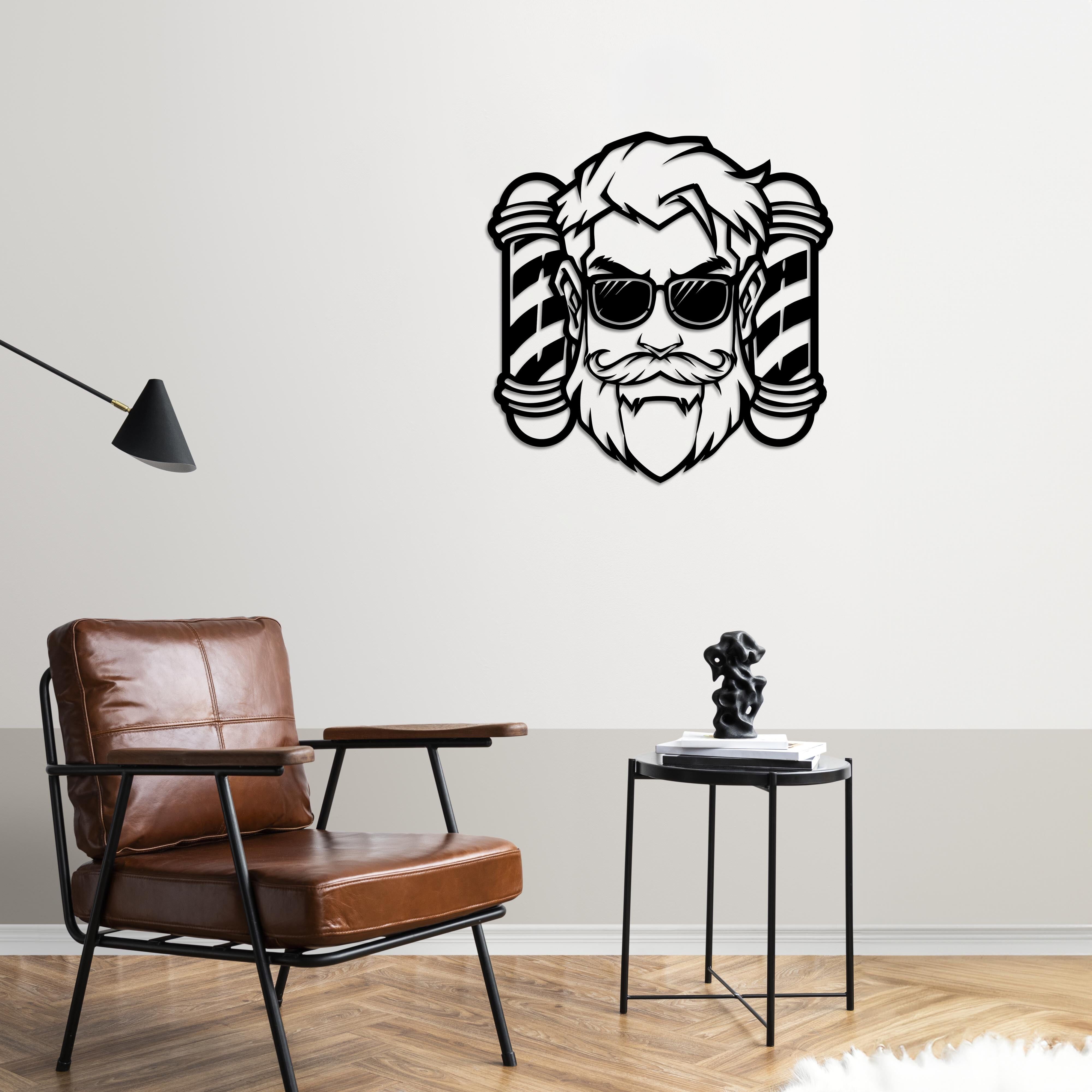 Metall-Wandkunst im scharfen Stil für Friseure | Dekoratives Dekor für den Barbershop