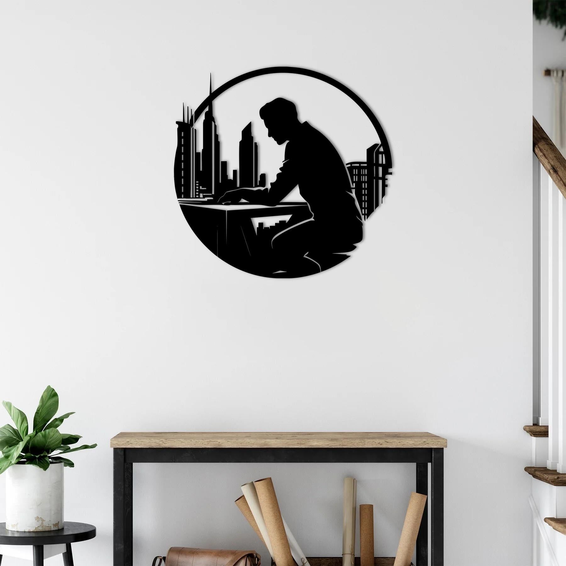 Architekt der Stadt Metallwandkunst | Moderne Skyline-Skulptur