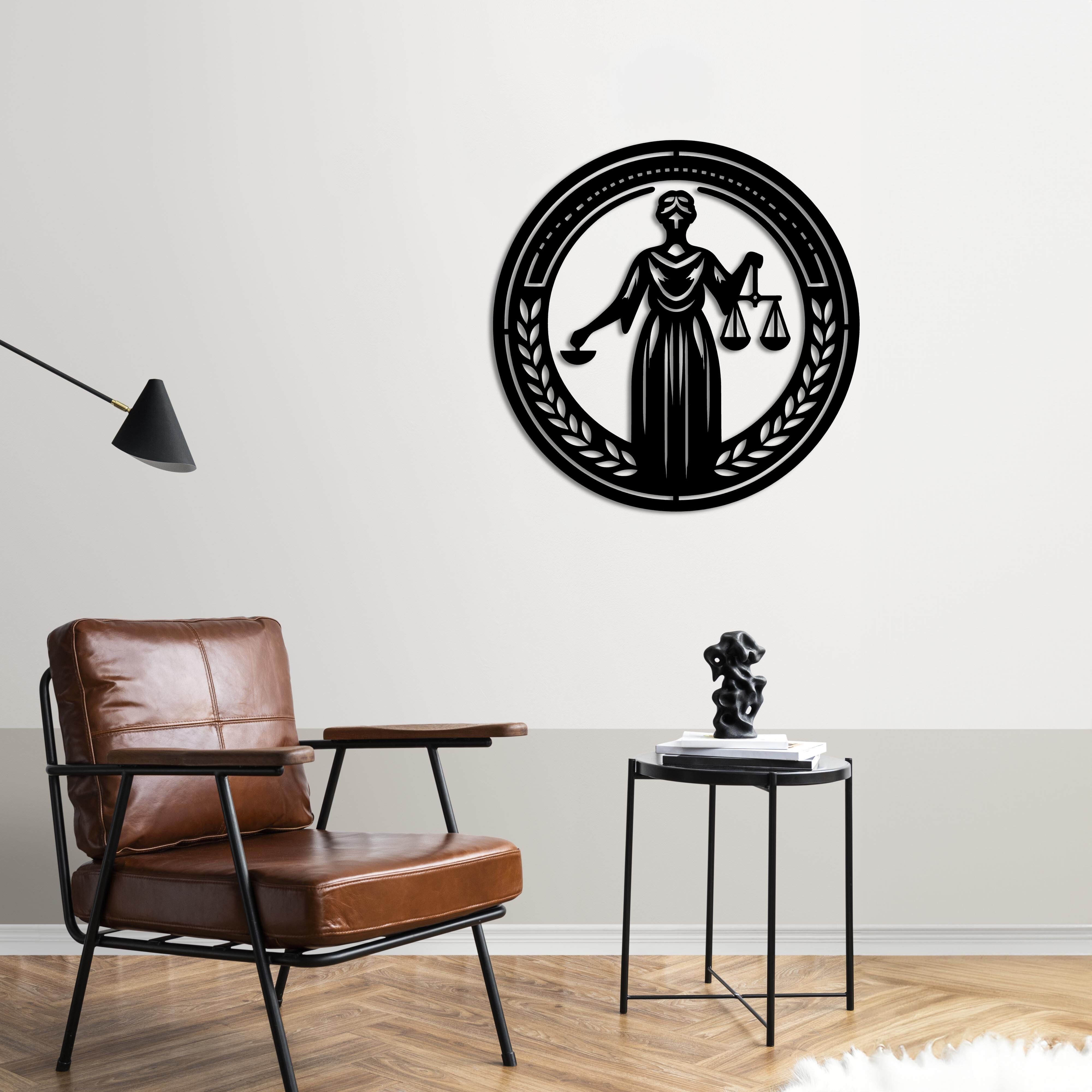 Symbol der Gerechtigkeit, Metall-Wandkunst, dekorative Gesetzesskulptur, Dekoration