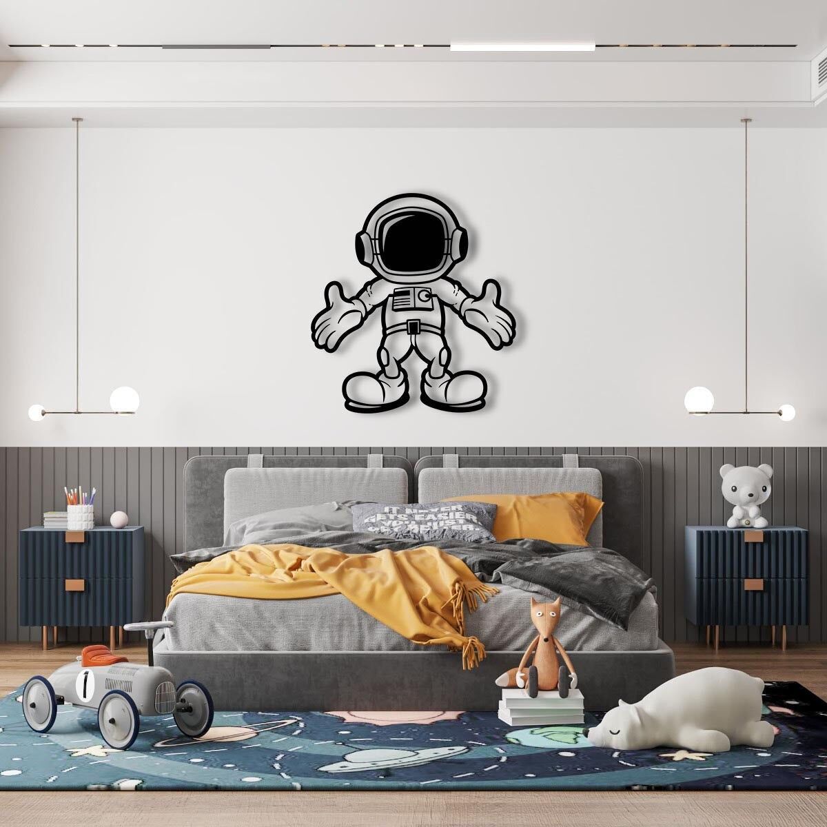 Metall-Wandkunst „Space Embrace“ | Dekorative Skulptur „Cosmic Love“