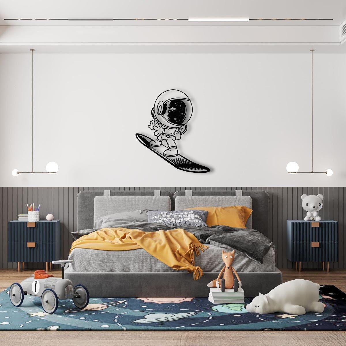 Star Surfer Metall Wandkunst | Kosmische dekorative Skulptur Dekor