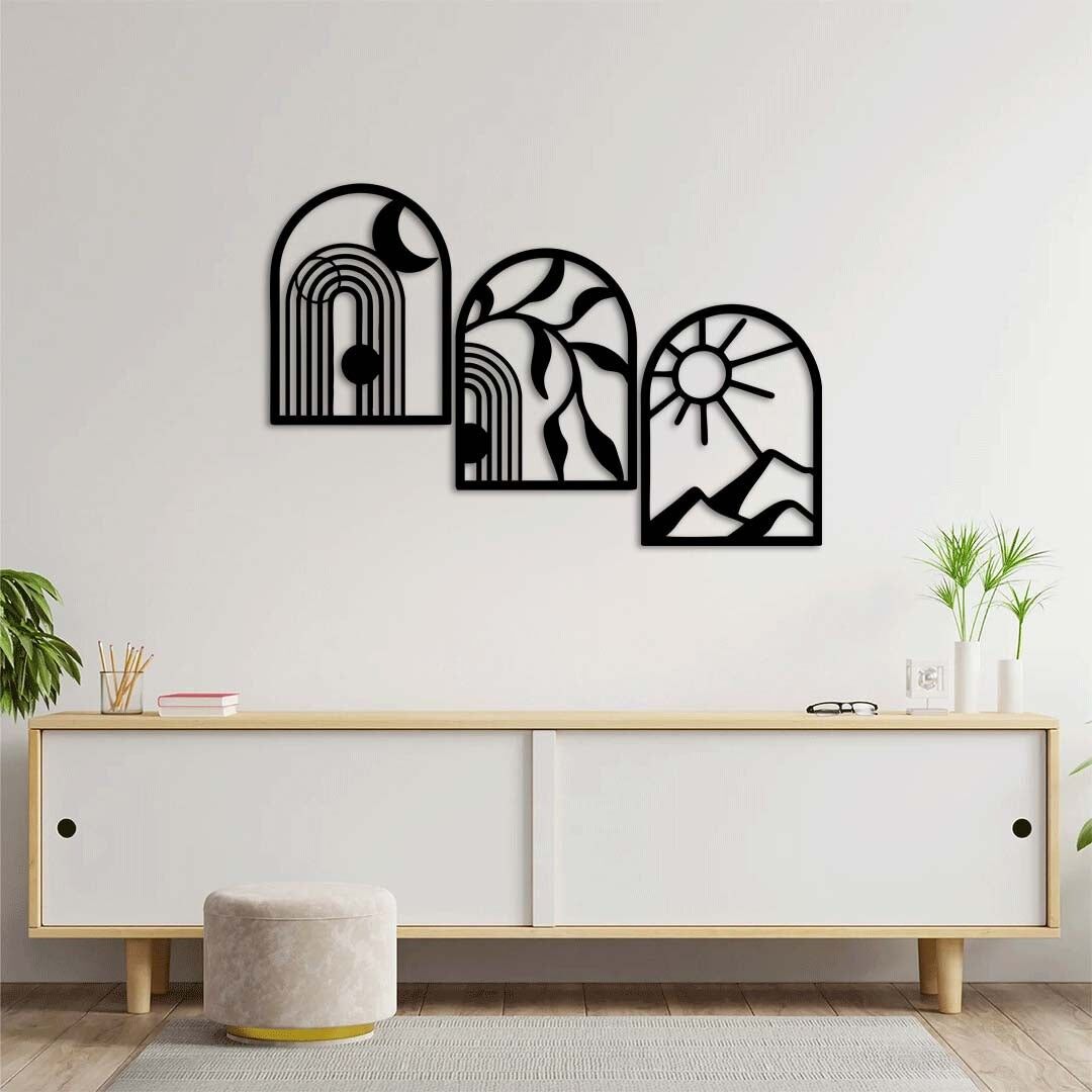 Drei Rhythmen: Mond, Natur, Sonne, Metallwandkunst | Dekorative Skulptur