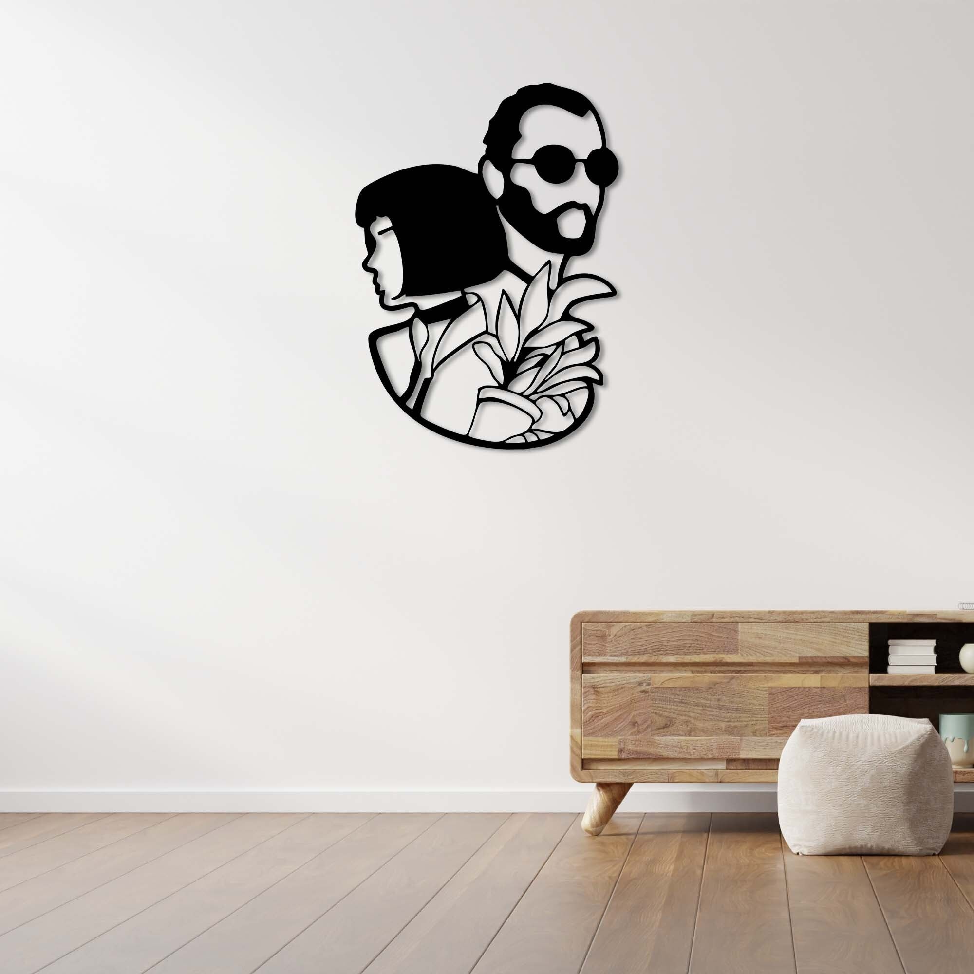 Frau und Mann Minimalistische Silhouette Metall Wandkunst | Modernes Dekor