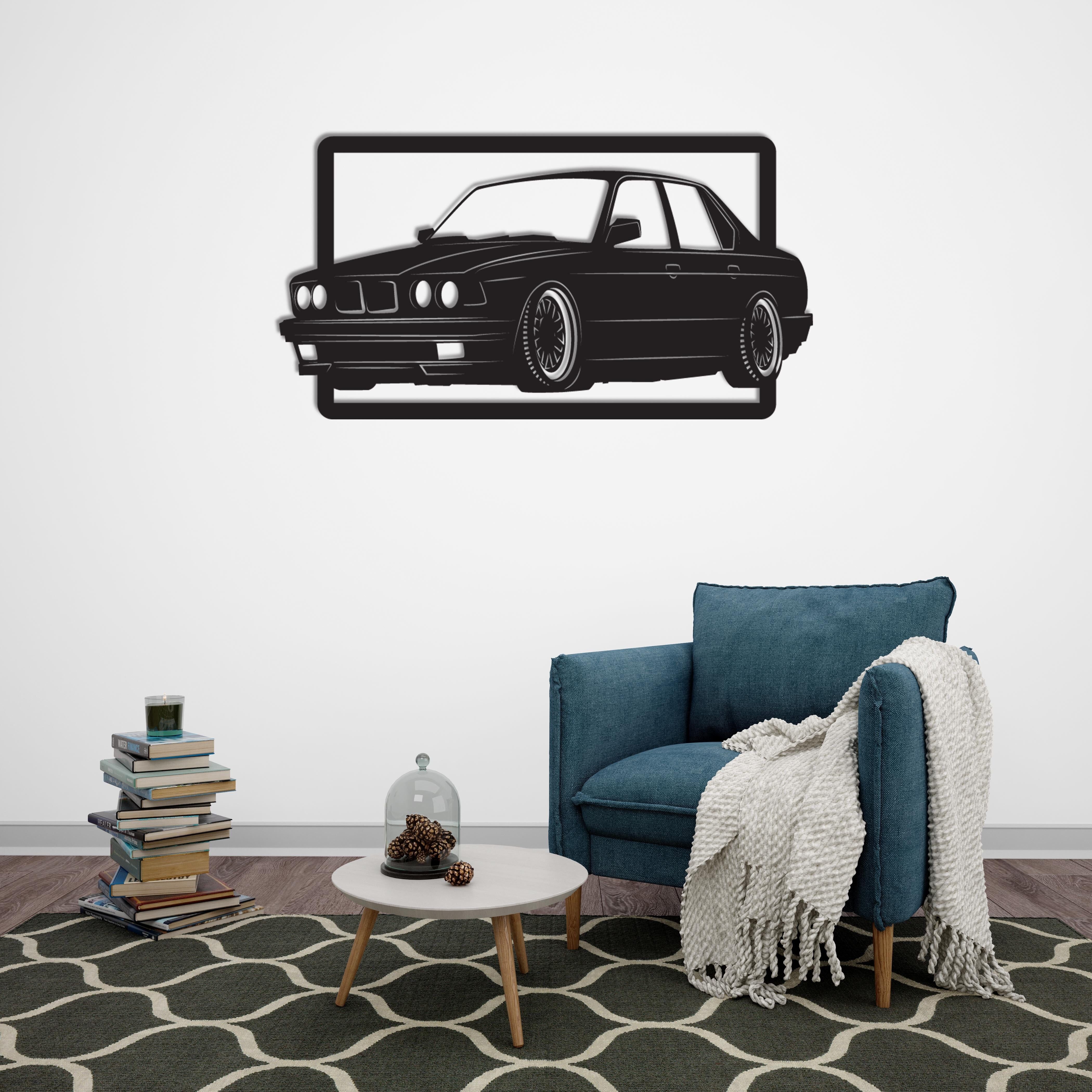 Klassisches BMW E30 Auto Metall Wandkunst | Vintage Automobil Skulptur