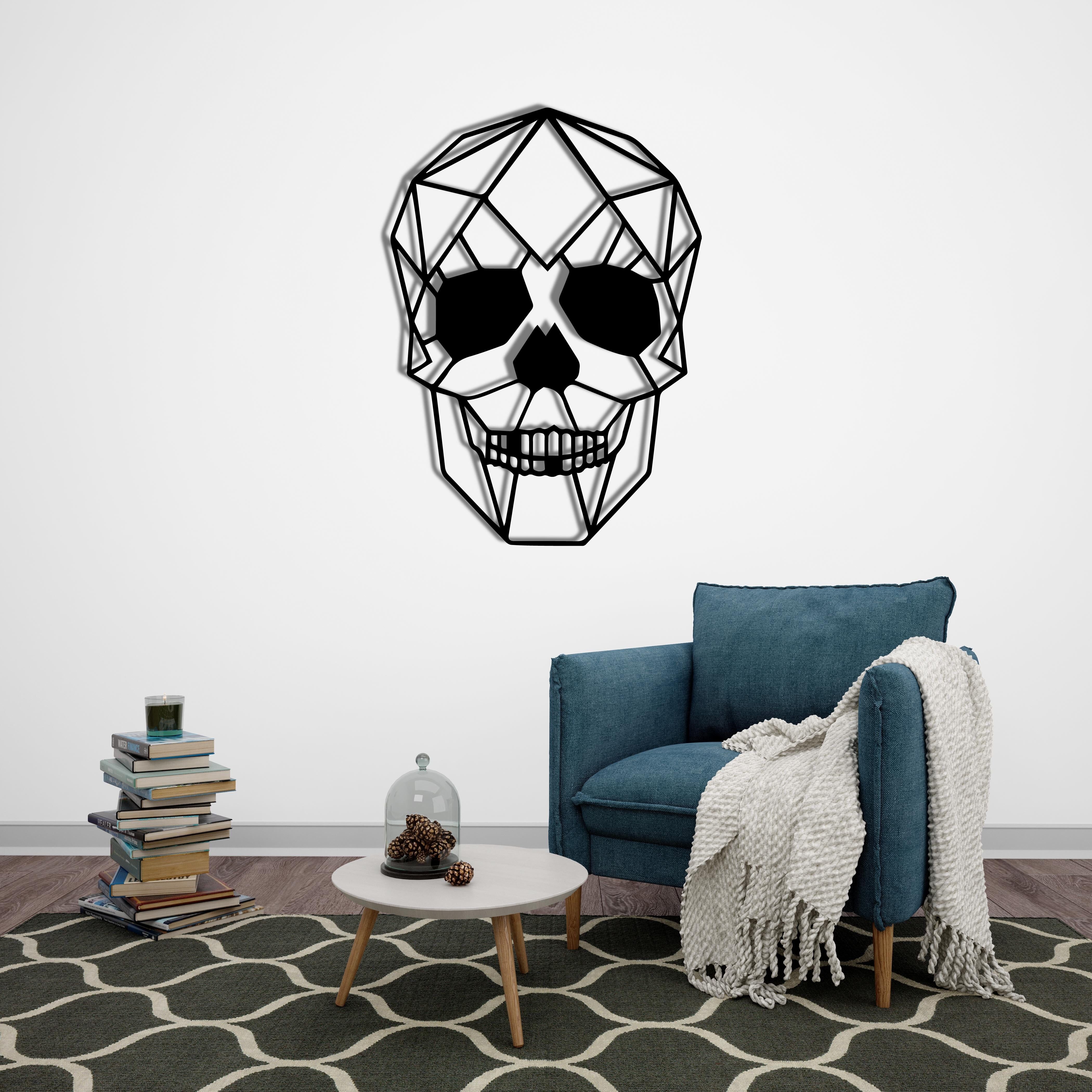 Geometrischer Totenkopf aus Metall, moderne dekorative Wandskulptur