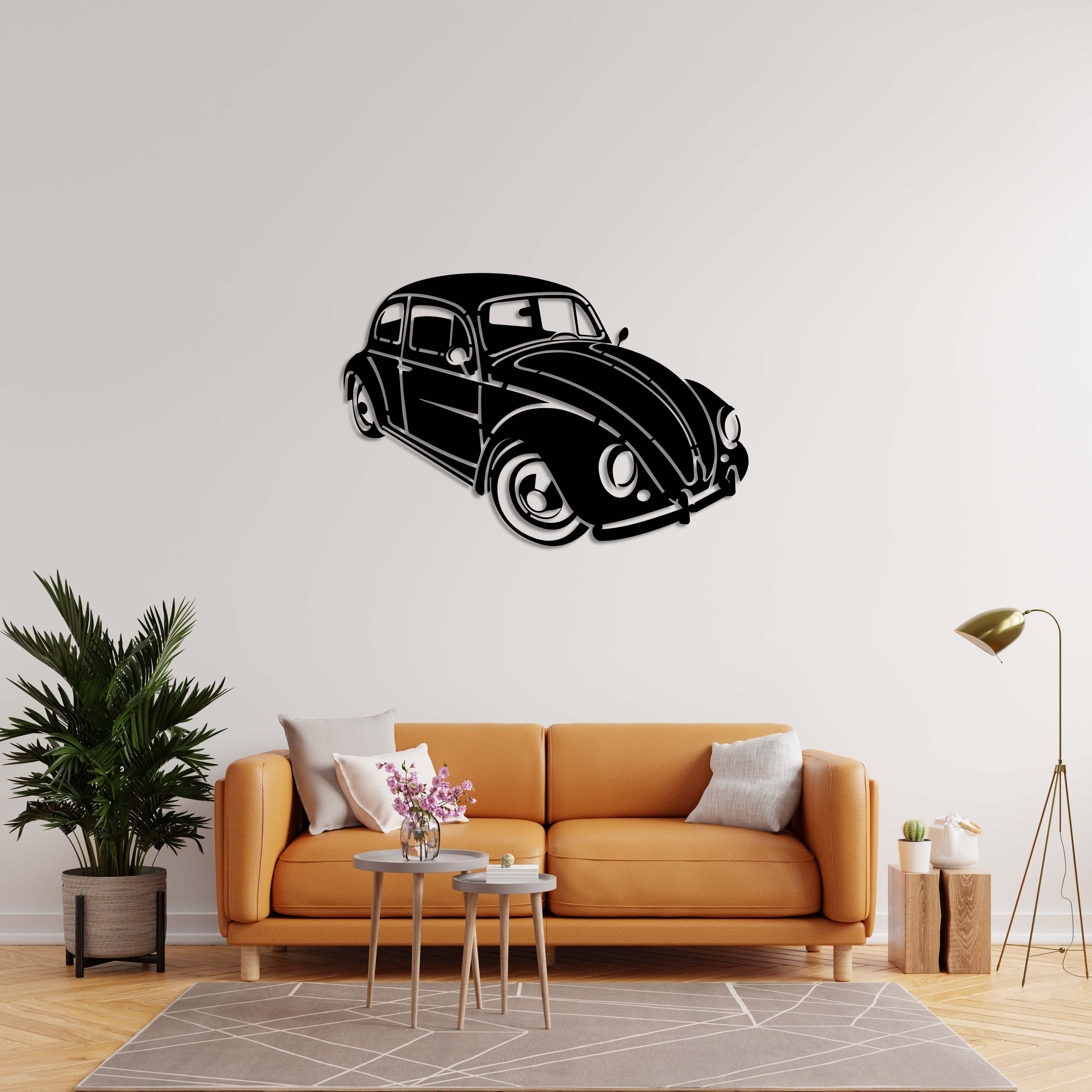 Klassischer Volkswagen Käfer Metallwandkunst | Retro Auto Wandskulptur