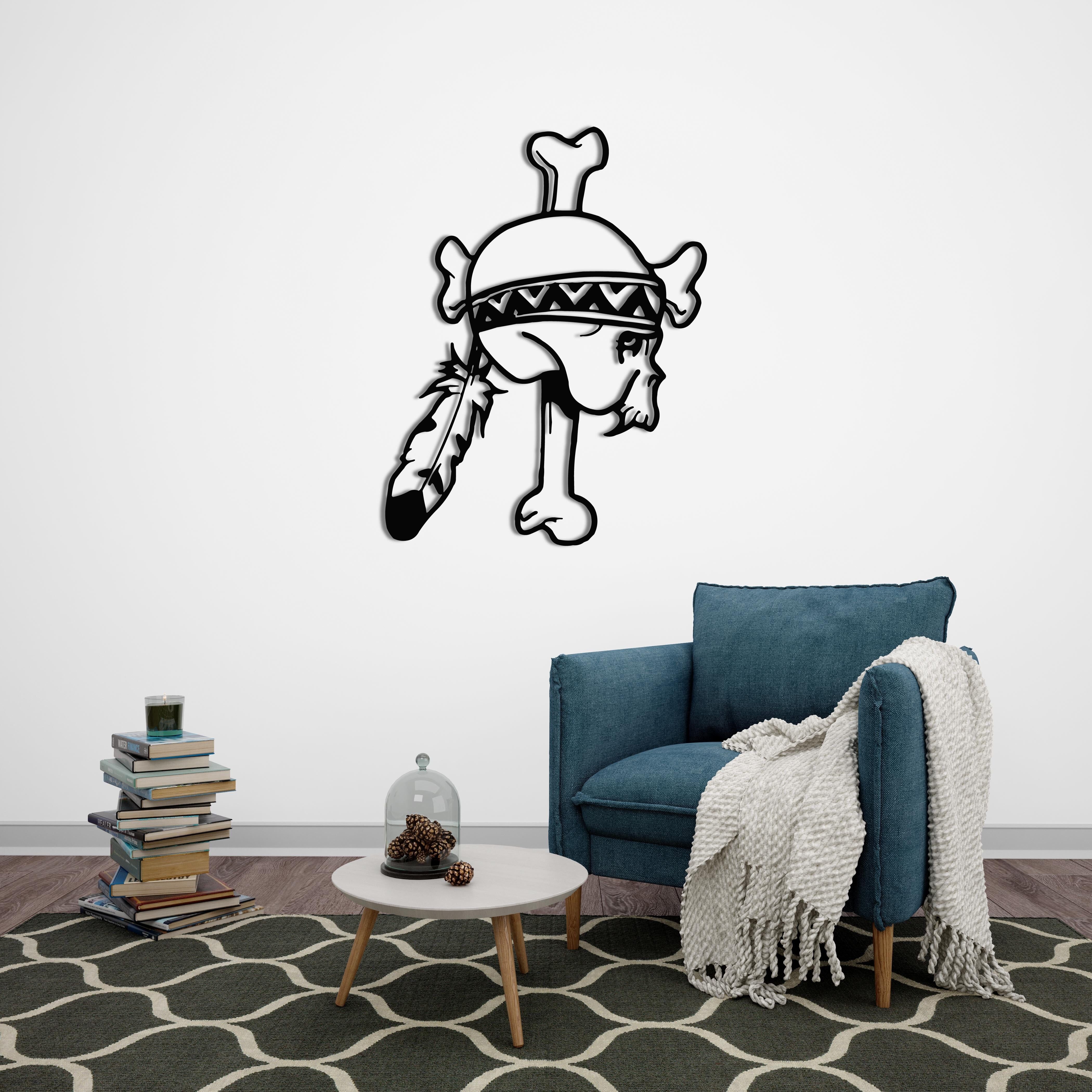 Wandkunst aus Metall mit indianischem Totenkopf | Dekorative Stammes-Skulptur