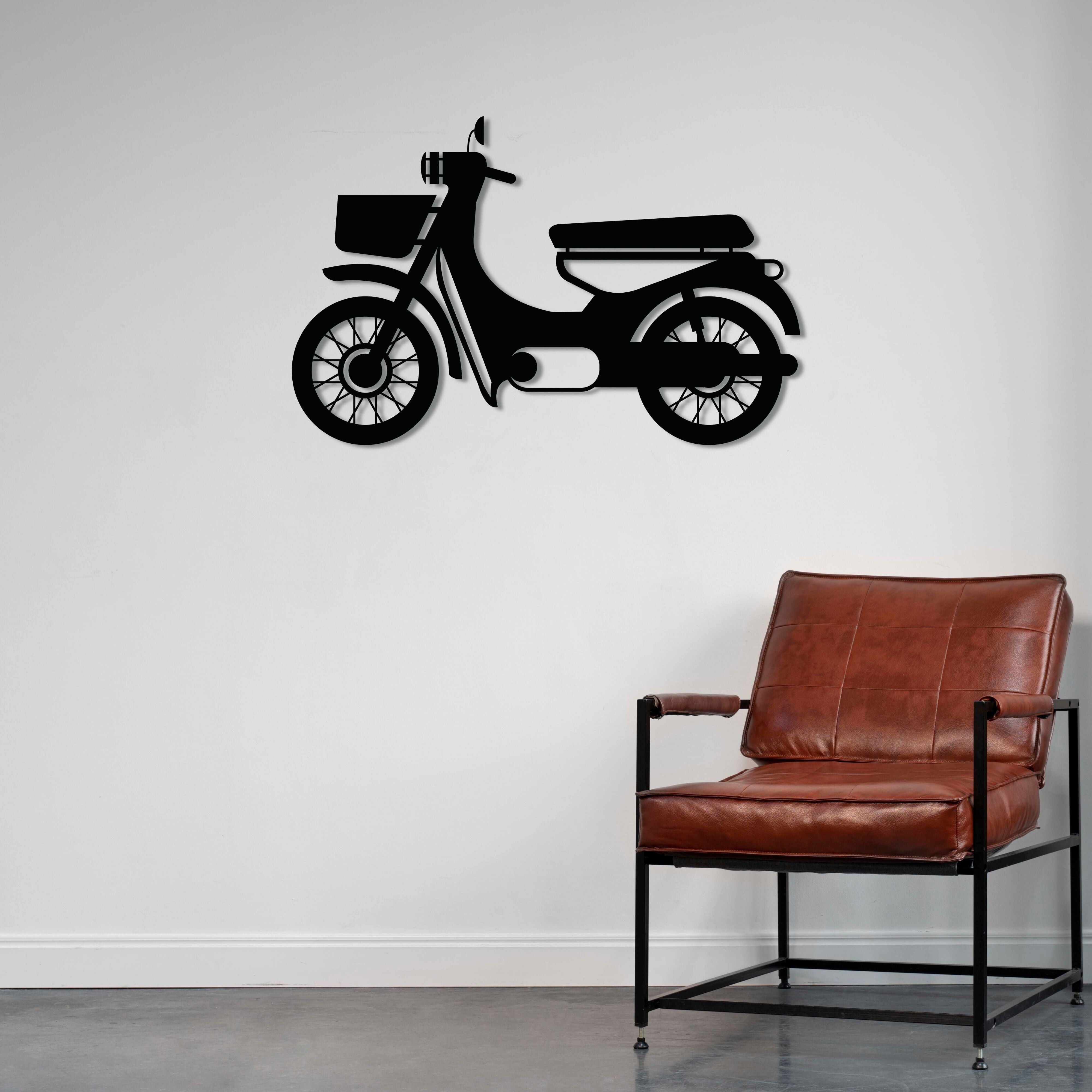 Retro-Moped-Wandkunst aus Metall | Dekorative Vintage-Scooter-Skulptur