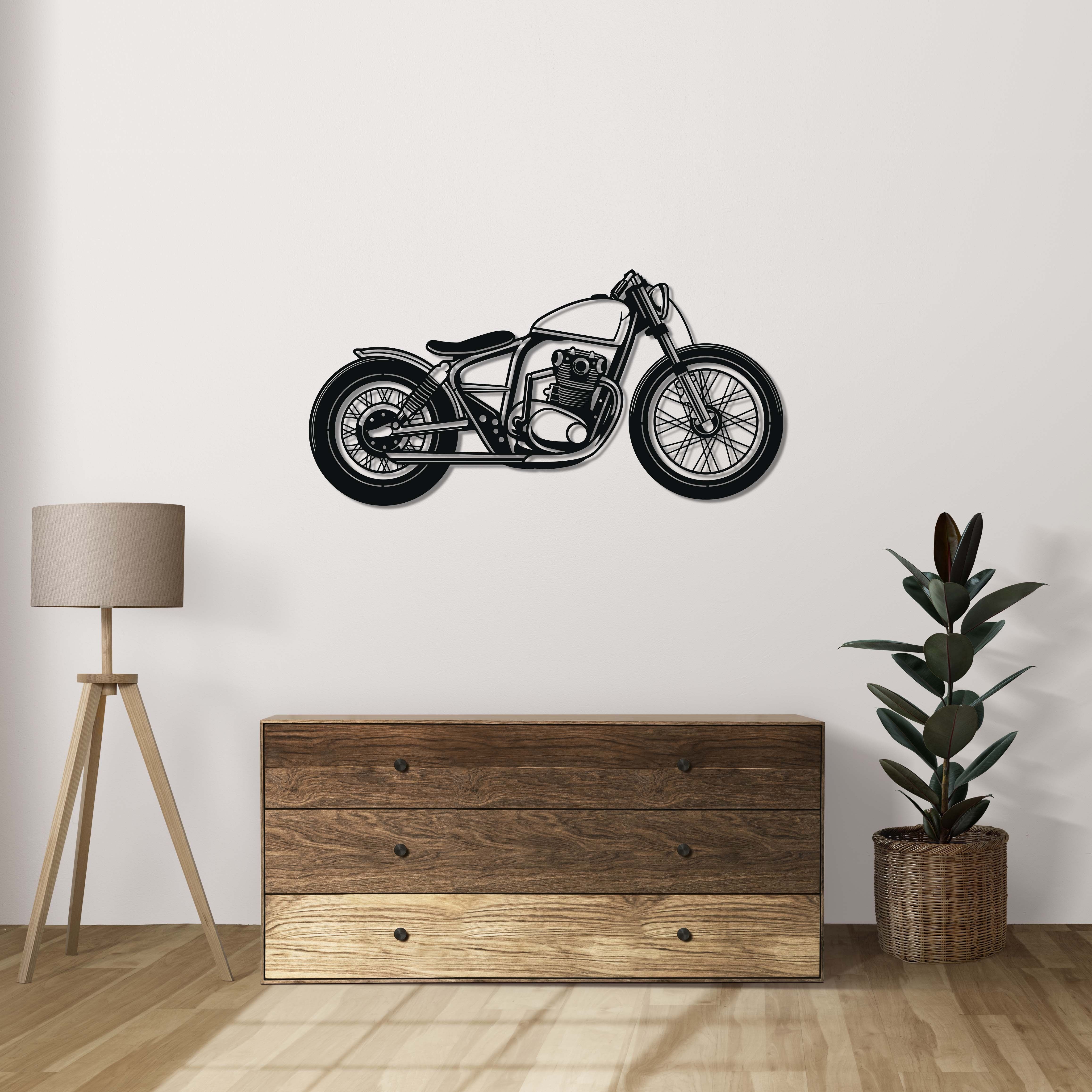 Klassische Bobber-Motorrad-Wandkunst aus Metall | Vintage-Fahrrad-Wandskulptur