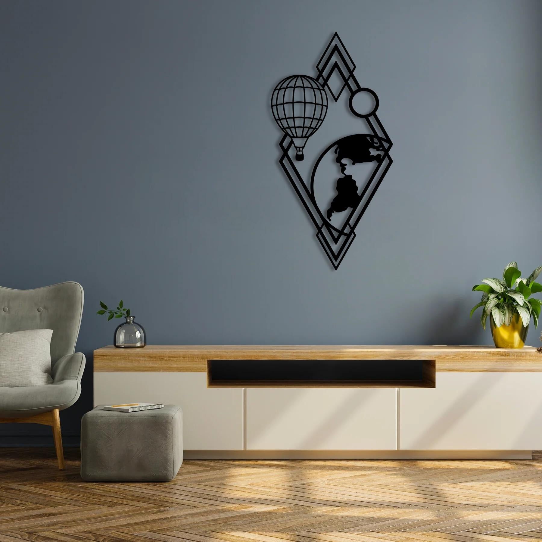 Reise in den Himmel, Wandkunst aus Metall, dekorative Flugzeugskulptur