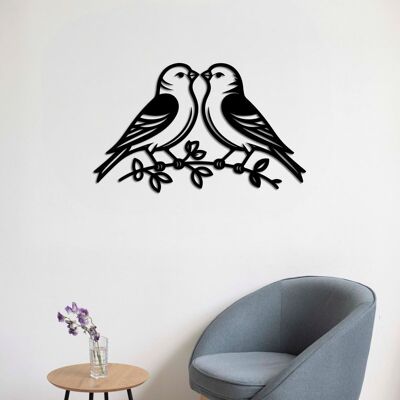 Décoration murale en métal « Ailes d'oiseaux amoureux » | Sculpture murale décorative d'oiseau