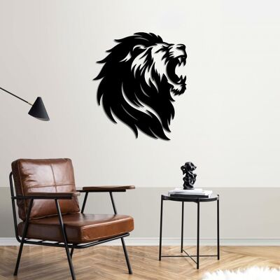 Décoration murale en métal : Lion rugissant | Sculpture murale animalière majestueuse