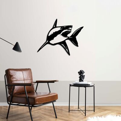 Sculpture murale décorative en métal représentant un requin « Power of Seas »