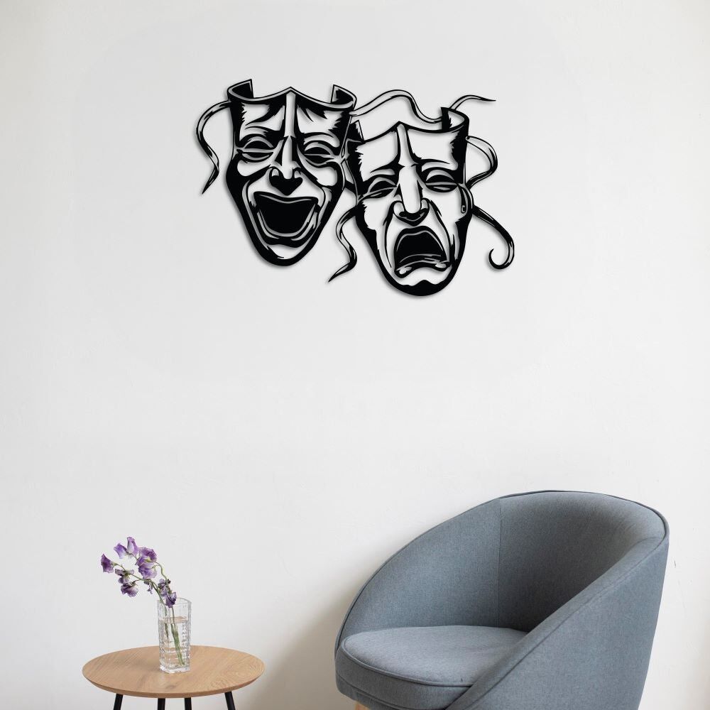 Wanddekoration aus Metall mit der Maske der Kunst | Abstrakte dekorative Wandskulptur