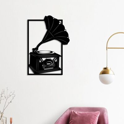Gramophone mural en métal aux rythmes nostalgiques | Sculpture murale vintage