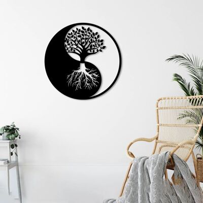 Décoration murale en métal Yin Yang Arbre de vie | Sculpture murale spirituelle