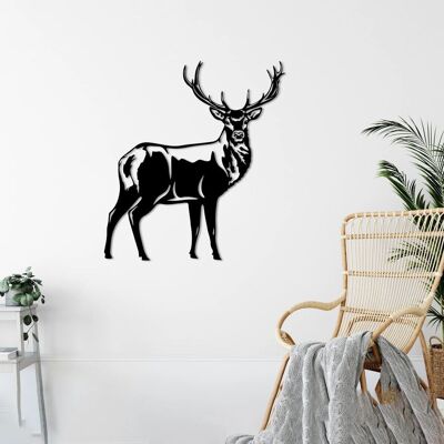 Décoration murale en métal représentant un cerf majestueux | Sculpture murale décorative animalière