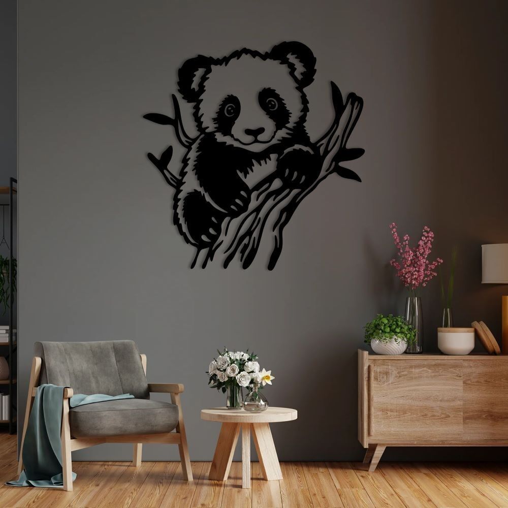 Décoration murale en métal Panda joyeux compagnon | Sculpture murale décorative