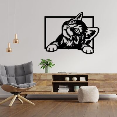 Décoration murale en métal représentant un chat joueur | Sculpture décorative pour amoureux des animaux