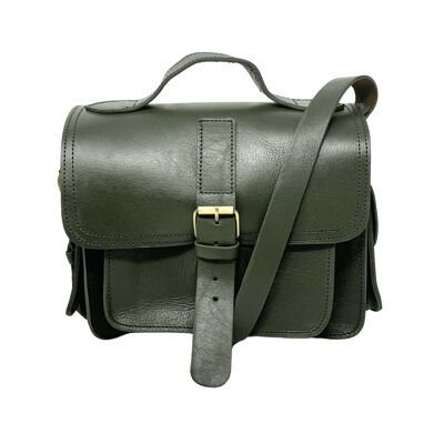 Borsa a tracolla per macchina fotografica in pelle verde