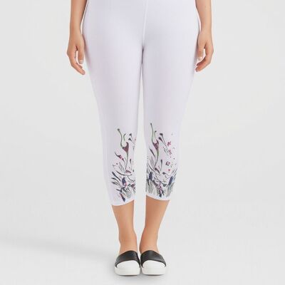 Leggings cortos blancos de talla grande con estampado colorido (B115)