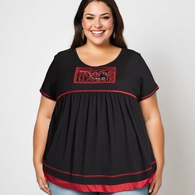T-shirt con impunture e ricami taglie forti (A549)