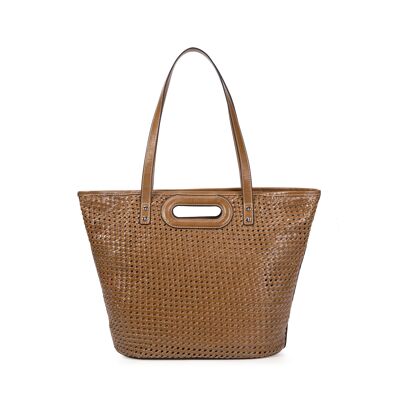 Borsa a tracolla Ofine in pelle intrecciata color miele