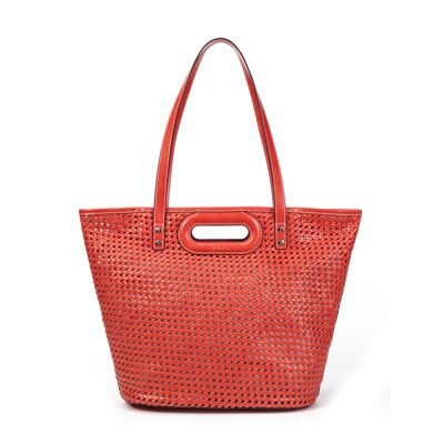 Bolso de hombro de piel tejida con fuego de Ofine