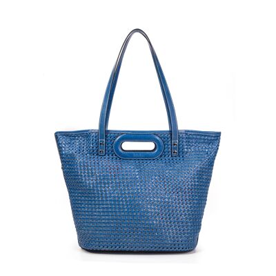 Borsa a tracolla Ofine in pelle intrecciata blu