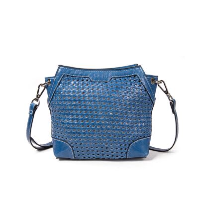 Sac porté bandoulière en cuir tressé Bonbon Tane bleu
