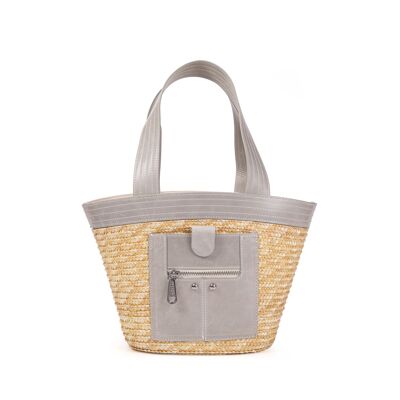 Panier en paille garni cuir M Panier Madeleine perle