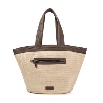 Leather-trimmed straw basket Patty gray tote bag