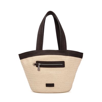 Panier en paille garni cuir M Cabas Patty marron