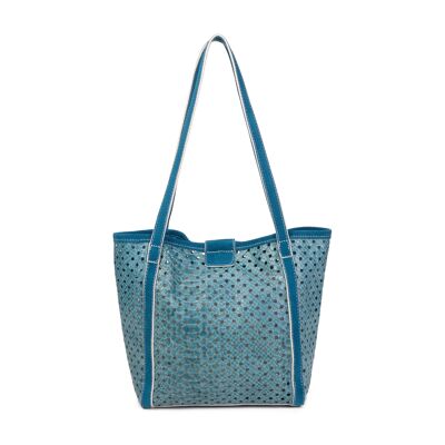 Borsa a mano M Ryve in pelle traforata blu