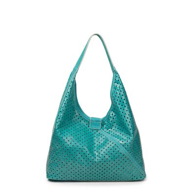 Bolso de mano M Lune de piel perforada color turquesa