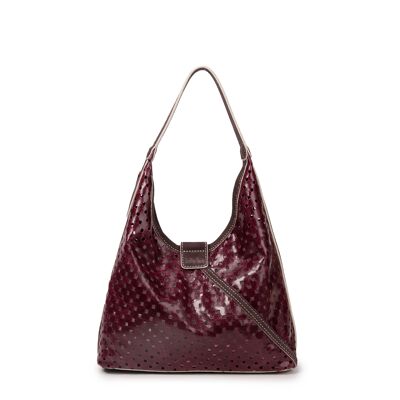 Bolso de mano M Lune de piel perforada color burdeos