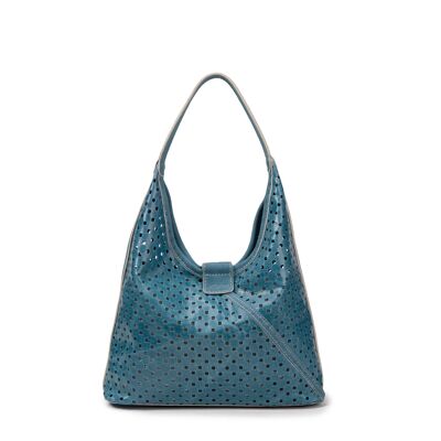 Borsa a mano M Lune in pelle traforata blu
