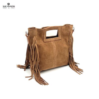 Borsa a mano con frange in pelle scamosciata, Made in Italy, art.112623