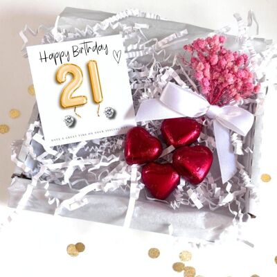 Coffret cadeau 21e anniversaire avec boucles d'oreilles à tige en oxyde de zirconium et ballons dorés | Cadeau 21e anniversaire | Coffret cadeau 21e anniversaire fille Royaume-Uni