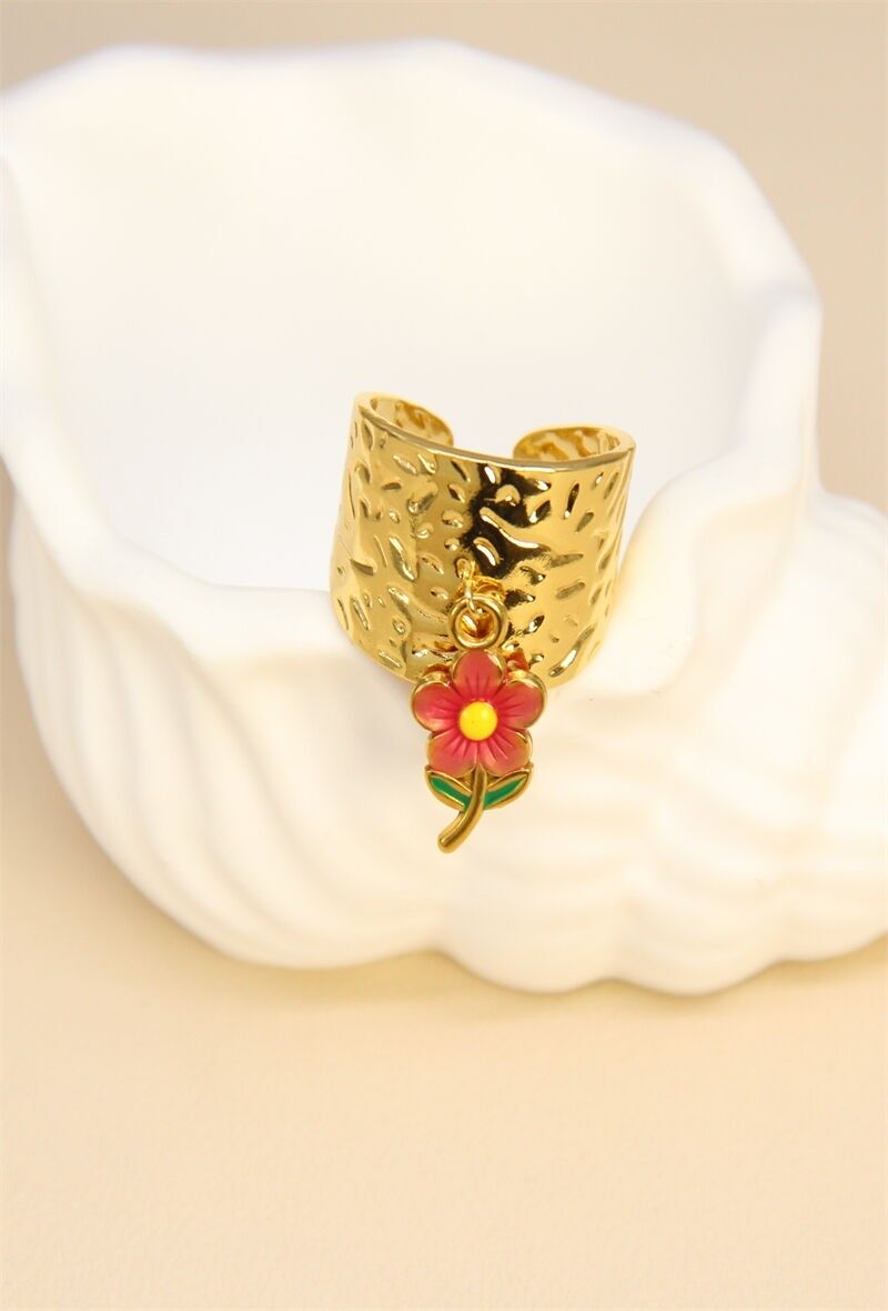 Verstellbarer Blumenring aus Edelstahl - Golden Elegance