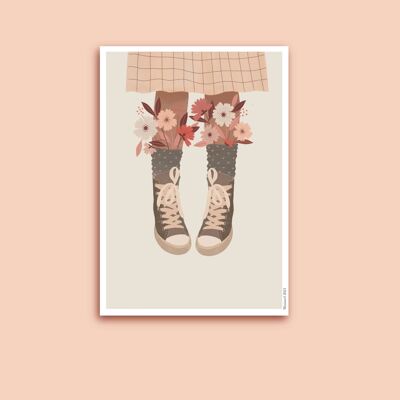 Poster di scarpe da ginnastica fiore A4