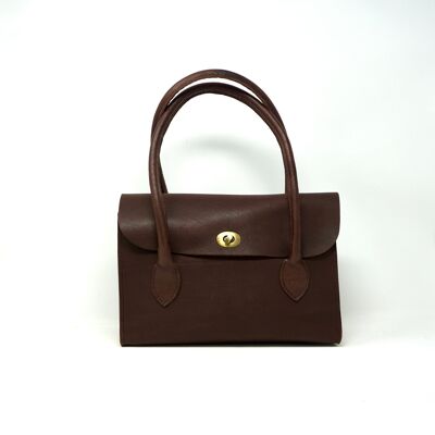 Sac baguette marron foncé fait main – en cuir pleine fleur