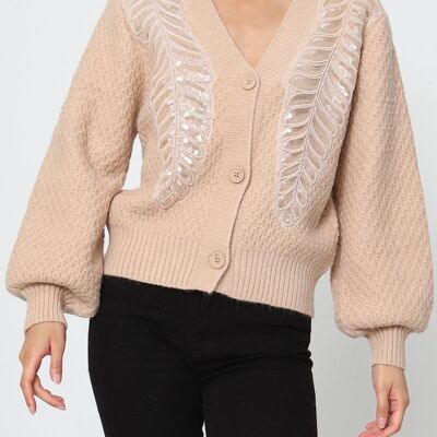 Cardigan testurizzato con ricamo di paillettes – Fascino senza tempo